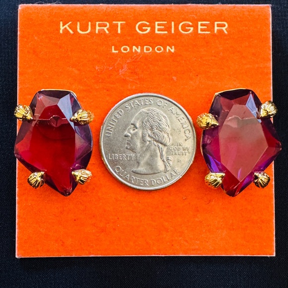 Kurt Geiger Red stone and Gold  Earrings - Picture 1 of 5